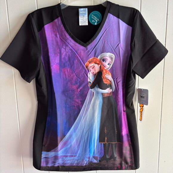 Cherokee Tooniforms Disney Themed Frozen V Neck Woman's XS Nurse Scrub Top - Picture 1 of 7
